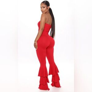 Fashion Nova House Party II Red Jumpsuit Romper | Tiered Ruffle Wide Leg | XL